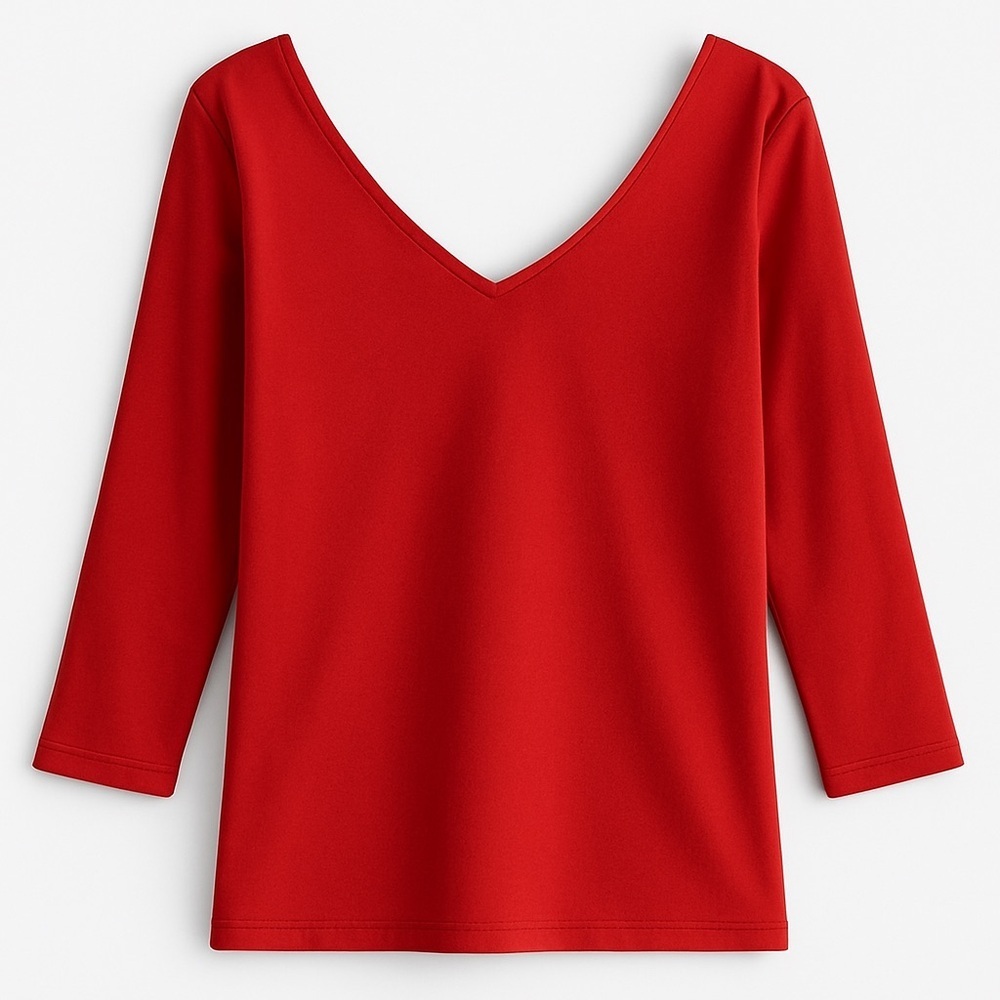 NWT Casual Living  V-Neck Top 3/4 Sleeve Cotton Shirt Resortwear Summer Orange M